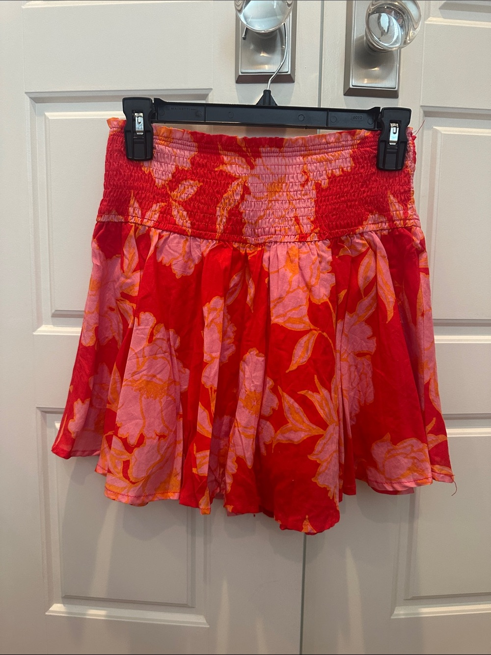 Karlie Red Floral Smocked Circle Skirt with Pink & Orange Accents